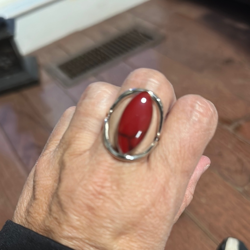 Red and Silver Oval Ring